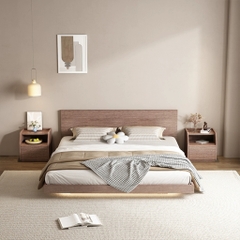 Giường Bay Tatami Phong Cách Wabi-sabi Đơn Giản Kích Thước 1m8x2m Kèm 2 Tủ Đầu Giường Yapi-539