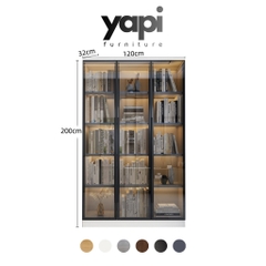 Tủ Trưng Bày Sách Cánh Kính Cường Lực Có Đèn LED Trang Trí Gỗ MDF 260x32x200cm Yapi-TK014