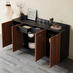 Tủ Trang Trí Nan Dọc Hiện Đại Cánh Vân Gỗ, Khung Đen 160x40x90cm Yapi -118