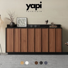 Tủ Trang Trí Nan Dọc Hiện Đại Cánh Vân Gỗ, Khung Đen 160x40x90cm Yapi -118