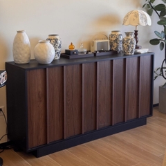 Tủ Trang Trí Nan Dọc Hiện Đại Cánh Vân Gỗ, Khung Đen 160x40x90cm Yapi -118