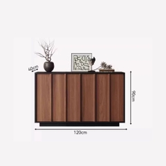 Tủ Trang Trí Nan Dọc Hiện Đại Cánh Vân Gỗ, Khung Đen 160x40x90cm Yapi -118