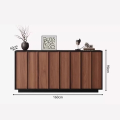 Tủ Trang Trí Nan Dọc Hiện Đại Cánh Vân Gỗ, Khung Đen 160x40x90cm Yapi -118