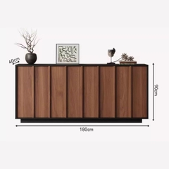 Tủ Trang Trí Nan Dọc Hiện Đại Cánh Vân Gỗ, Khung Đen 160x40x90cm Yapi -118