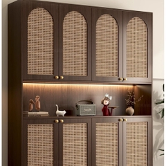 Tủ Giày Dép Gỗ Cánh Nan Có Kệ Trang Trí Hiện Đại 160x35x200 Yapi 325