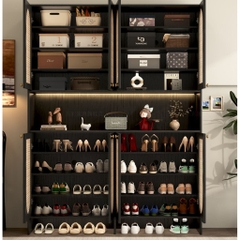 Tủ Giày Dép Gỗ Cánh Nan Có Kệ Trang Trí Hiện Đại 160x35x200 Yapi 325