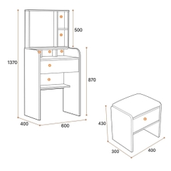 Bàn Trang Điểm Kèm Ghế Và Gương Lớn, Nhỏ Gọn 60x70x137cm Yapi-805