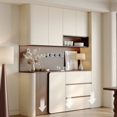 Tủ Bếp Cạnh Bo Tròn Mềm Mại Màu Trắng Nâu, Có Ngăn Kéo 200x42x230 Yapi-TB003