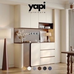 Tủ Bếp Cạnh Bo Tròn Mềm Mại Màu Trắng Nâu, Có Ngăn Kéo 200x42x230 Yapi-TB003