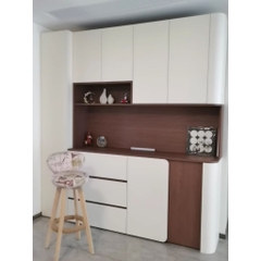 Tủ Bếp Cạnh Bo Tròn Mềm Mại Màu Trắng Nâu, Có Ngăn Kéo 200x42x230 Yapi-TB003