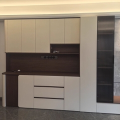 Tủ Bếp Cạnh Bo Tròn Mềm Mại Màu Trắng Nâu, Có Ngăn Kéo 200x42x230 Yapi-TB003