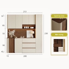 Tủ Bếp Cạnh Bo Tròn Mềm Mại Màu Trắng Nâu, Có Ngăn Kéo 200x42x230 Yapi-TB003