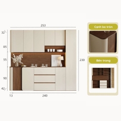Tủ Bếp Cạnh Bo Tròn Mềm Mại Màu Trắng Nâu, Có Ngăn Kéo 200x42x230 Yapi-TB003