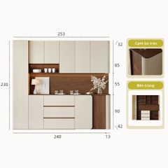 Tủ Bếp Cạnh Bo Tròn Mềm Mại Màu Trắng Nâu, Có Ngăn Kéo 200x42x230 Yapi-TB003