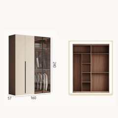 Tủ Quần Áo Cánh Kính Kết Hợp Cánh Trơn Tối Giản, Sang Trọng 240x57x240cm Yapi-257