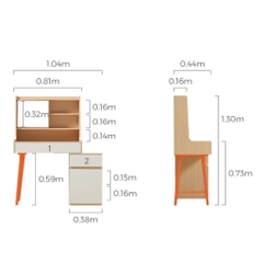 Bàn Trang Điểm Kèm Gương Nhiều Ngăn Lưu Trữ Tiện Lợi 104x44x130cm Yapi-806