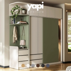 Tủ Quần Áo Cửa Trượt Kèm Kệ Và Ngăn Kéo, Màu Trắng phối Xanh Lá, 260x60x200cm Yapi-241