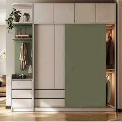 Tủ Quần Áo Cửa Trượt Kèm Kệ Và Ngăn Kéo, Màu Trắng phối Xanh Lá, 260x60x200cm Yapi-241