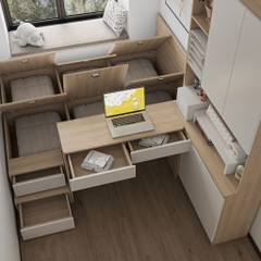 Combo Phòng Ngủ Thông Minh Tích Hợp Bàn Làm Việc Và Tủ Lưu Trữ Và Kệ Sách 160x200cm Yapi-CBPN004