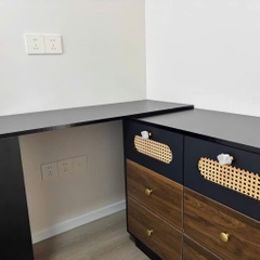 Bàn Trang Điểm Chữ L Gỗ MDF Cánh Mây Nhiều Ngăn Kéo 140x40x75cm Yapi-808