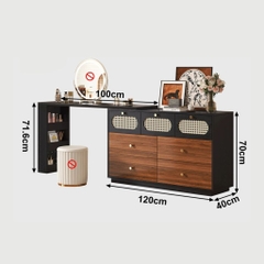 Bàn Trang Điểm Chữ L Gỗ MDF Cánh Mây Nhiều Ngăn Kéo 140x40x75cm Yapi-808