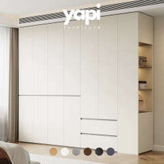 Tủ Quần Áo Gỗ MDF 6 Cánh Hiện Đại Màu Trắng Kèm Tủ Phụ 200x58x240cm Yapi-255