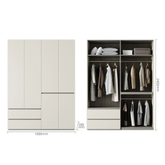 Tủ Quần Áo Gỗ MDF 6 Cánh Hiện Đại Màu Trắng Kèm Tủ Phụ 200x58x240cm Yapi-255