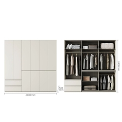 Tủ Quần Áo Gỗ MDF 6 Cánh Hiện Đại Màu Trắng Kèm Tủ Phụ 200x58x240cm Yapi-255