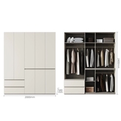 Tủ Quần Áo Gỗ MDF 6 Cánh Hiện Đại Màu Trắng Kèm Tủ Phụ 200x58x240cm Yapi-255