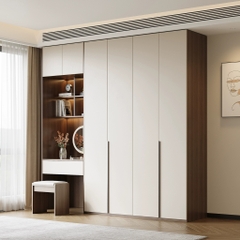 Kodogo, Combo Tủ Quần Áo Kèm Bàn Trang Điểm Hiện Đại Gỗ MDF Màu Trắng Yapi-256