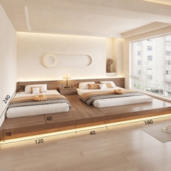 Giường Bệt Tatami 2 Nệm Có Đèn LED Cho Phòng Ngủ, Homestay 340x240x70cm Yapi-543