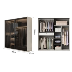 Tủ Quần Áo Cánh Lùa, Kính Cường Lực Hiện Đại 180x60x200cm Yapi-258