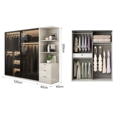 Tủ Quần Áo Cánh Lùa, Kính Cường Lực Hiện Đại 180x60x200cm Yapi-258