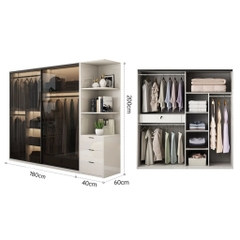 Tủ Quần Áo Cánh Lùa, Kính Cường Lực Hiện Đại 180x60x200cm Yapi-258