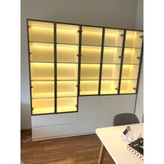 Tủ Sách Trưng Bày Nhiều Ngăn, Cánh Kính Cao Cấp-Nội Thất Phòng Khách 240x32x200cm Yapi-TK008