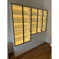 Tủ Sách Trưng Bày Nhiều Ngăn, Cánh Kính Cao Cấp-Nội Thất Phòng Khách 240x32x200cm Yapi-TK008