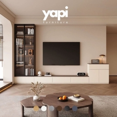 Kệ Tivi Hiện Đại Kèm Tủ Trang Trí Và Tủ Kính Trọng Cho Phòng Khách 380x35x30cm Yapi-918