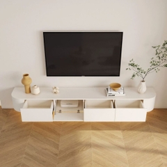 Kệ Tivi Treo Tường Hiện Đại Bo Góc Có Đèn LED, Nội Thất Phòng Khách 200x35x28cm Yapi-919