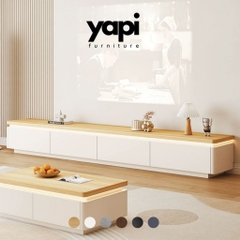 Kệ TV Phòng Khách Mặt Gỗ Có Đèn LED Hắt, Dáng Thấp Nhiều Ngăn Kéo 220x34x40cm Yapi-921