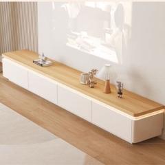 Kệ TV Phòng Khách Mặt Gỗ Có Đèn LED Hắt, Dáng Thấp Nhiều Ngăn Kéo 220x34x40cm Yapi-921