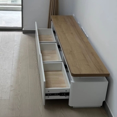 Kệ TV Phòng Khách Mặt Gỗ Có Đèn LED Hắt, Dáng Thấp Nhiều Ngăn Kéo 220x34x40cm Yapi-921