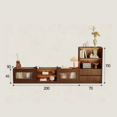Kệ TV Kèm Tủ Phụ, Cánh Kính Sọc Thiết Kế Sang Trọng 240x30x45cm Yapi-920