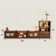 Kệ TV Kèm Tủ Phụ, Cánh Kính Sọc Thiết Kế Sang Trọng 240x30x45cm Yapi-920
