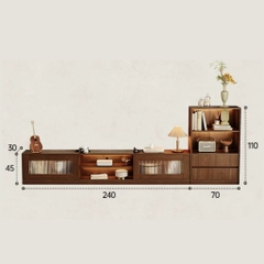 Kệ TV Kèm Tủ Phụ, Cánh Kính Sọc Thiết Kế Sang Trọng 240x30x45cm Yapi-920