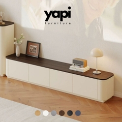 Kệ TV  Trắng Kết Hợp Mặt Gỗ, Bo Tròn Góc, Cánh Mở Hiện Đại 240x35x40cm Yapi-922
