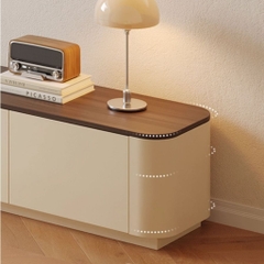 Kệ TV  Trắng Kết Hợp Mặt Gỗ, Bo Tròn Góc, Cánh Mở Hiện Đại 240x35x40cm Yapi-922