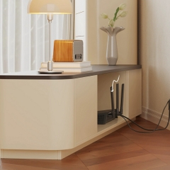 Kệ TV  Trắng Kết Hợp Mặt Gỗ, Bo Tròn Góc, Cánh Mở Hiện Đại 240x35x40cm Yapi-922