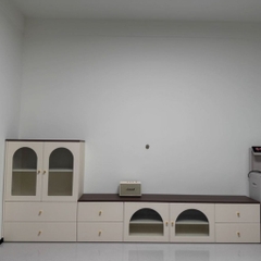 Combo Kệ Tivi, Tủ Đứng Và Bàn Trà Cánh Kính Sóng Thanh Lịch 200x35x45cm Yapi-923