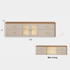Combo Kệ Tivi, Tủ Đứng Và Bàn Trà Cánh Kính Sóng Thanh Lịch 200x35x45cm Yapi-923