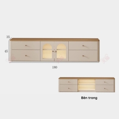 Combo Kệ Tivi, Tủ Đứng Và Bàn Trà Cánh Kính Sóng Thanh Lịch 200x35x45cm Yapi-923